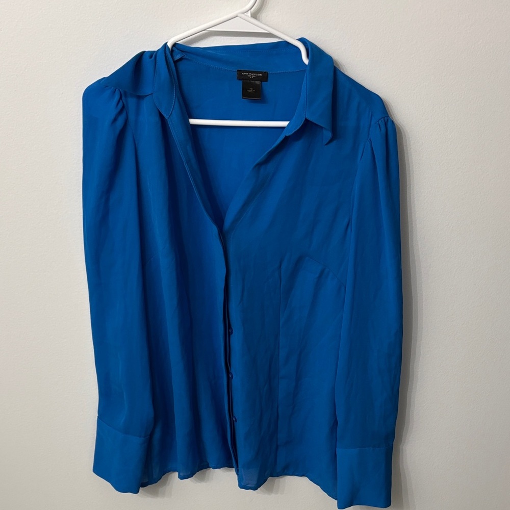 Ann Taylor Vibrant Blue Button-Up Blouse